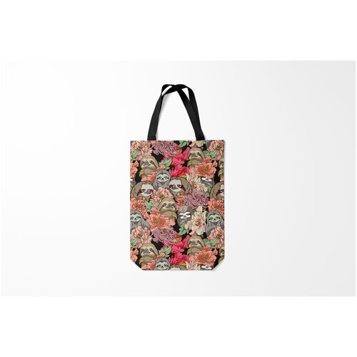 фото Сумка-шоппер / 31х42 см / звери / ленивец and цветочки burnettie