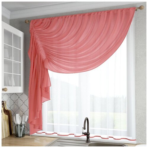 фото Шторы для кухни sola "ромео", коралловый, левая