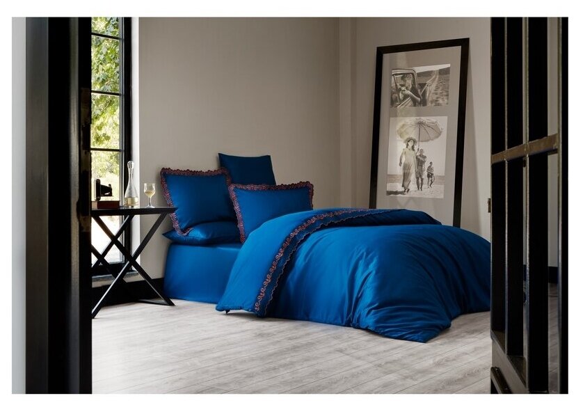 Комплект постельного белья Soft cotton MONDRIAN синий (Евро) - фотография № 4