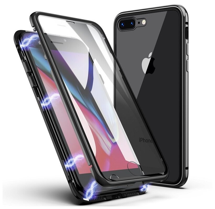 Чехол-бампер MyPads для iPhone 7 Plus + 5.5 / iPhone 8 Plus (Айфон 7/ 8 плюс) магнитный из закаленного стекла и металла с двухсторонней прозрачно.