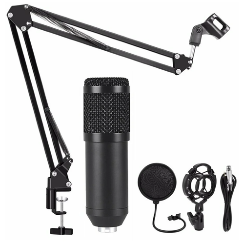 Микрофон, конденсаторный микрофон, студийный микрофон, для стриминга, для студии, настольный / Кронштейн, Держатель микрофона, Поп фильтр в комплекте