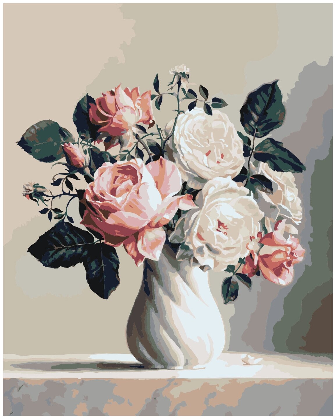 Картина по номерам на холсте с подрамником 40х50 см. Цветы, букеты. "Розы в вазе", арт. 1335/