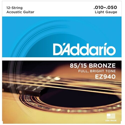 EZ940 AMERICAN BRONZE 85/15 Струны для 12-струнной акустической гитары Light 10-50 D`Addario d addario ej42 струны для акустической гитары