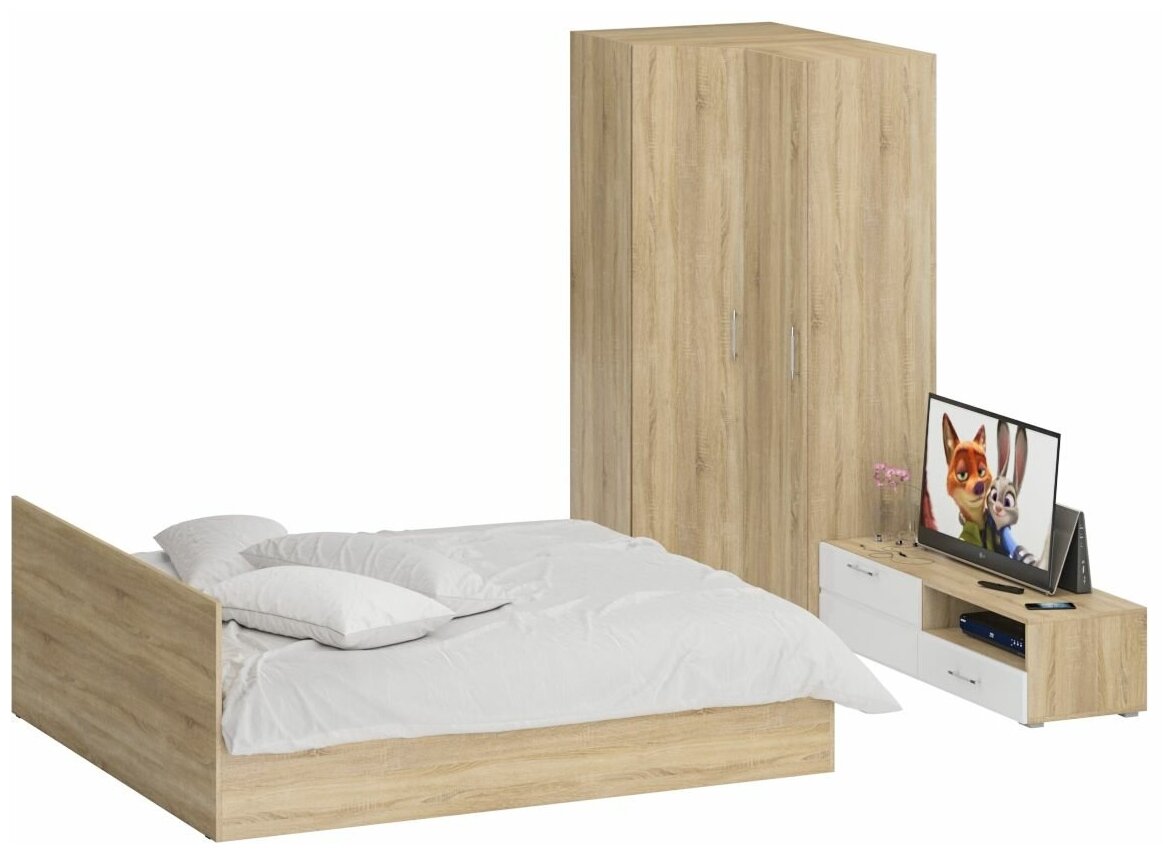 Мебель для спальни Стандарт № 4 Стандарт с кроватью 1800, цвет дуб сонома, спальное место 1800х2000 мм, без матраса, основание есть