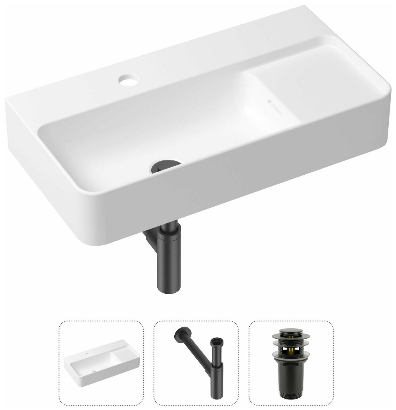 Комплект 3 в 1 Lavinia Boho Bathroom Sink 21520524: накладная фарфоровая раковина 60 см, металлический сифон, донный клапан