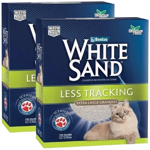 WHITE SAND LESS TRACKING наполнитель комкующийся для туалета кошек не оставляющий следов крупные гранулы (6 + 6 л)