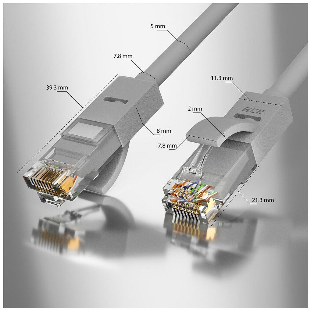 Greenconnect Патч-корд прямой 2.5m, UTP кат.5e, серый, позолоченные контакты, 24 AWG, литой, GCR-51080 ethernet high speed 1 Гбит/с, RJ45, T568B Greenconnect RJ45(m) - RJ45(m) Cat. 5e U/UTP PVC 2.5м с - фото №11