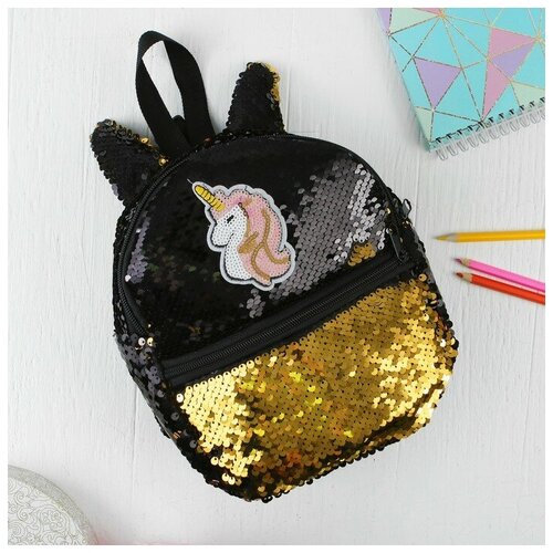 фото Рюкзак детский «единорог», цвет чёрно-золотой qwen