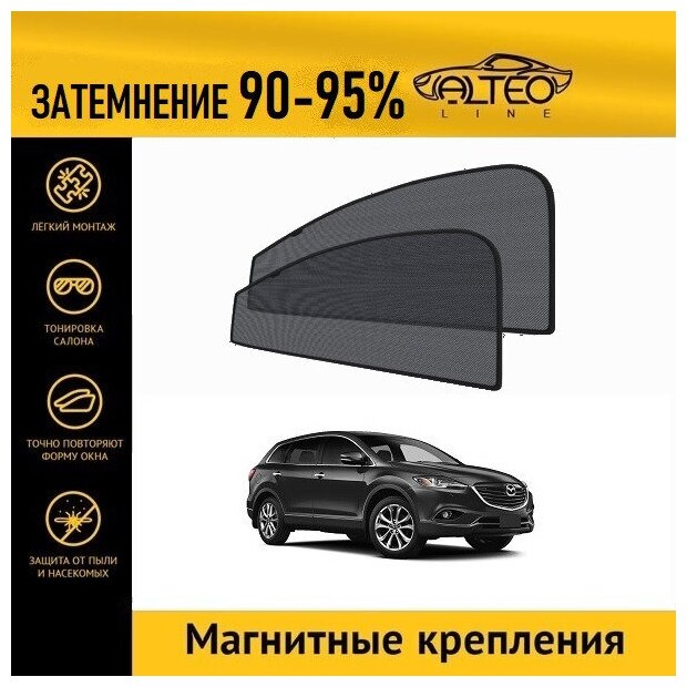 Каркасные автошторки ALTEO PREMIUM на Mazda CX 9 (1) 2 рестайлинг (2012-2015) на передние двери на магнитах с затемнением 90-95%