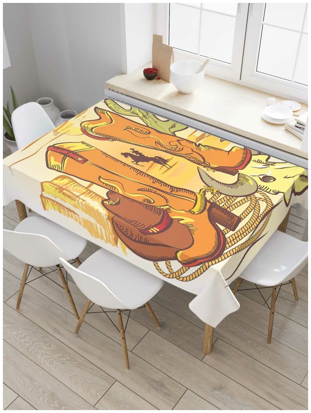 Скатерть прямоугольная JoyArty на кухонный стол "Ковбойские сапоги" из оксфорда, 120x145 см