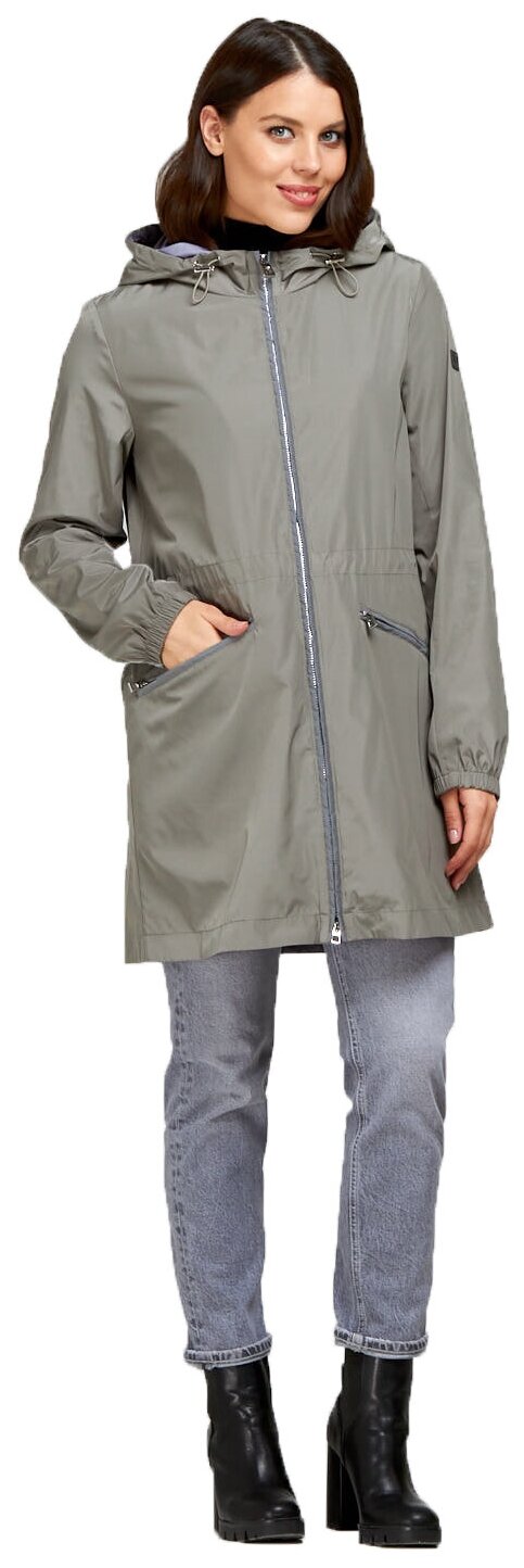 куртка  AVI демисезонная, средней длины, силуэт прямой, внутренний карман, пояс/ремень, капюшон, размер 38(44RU), зеленый