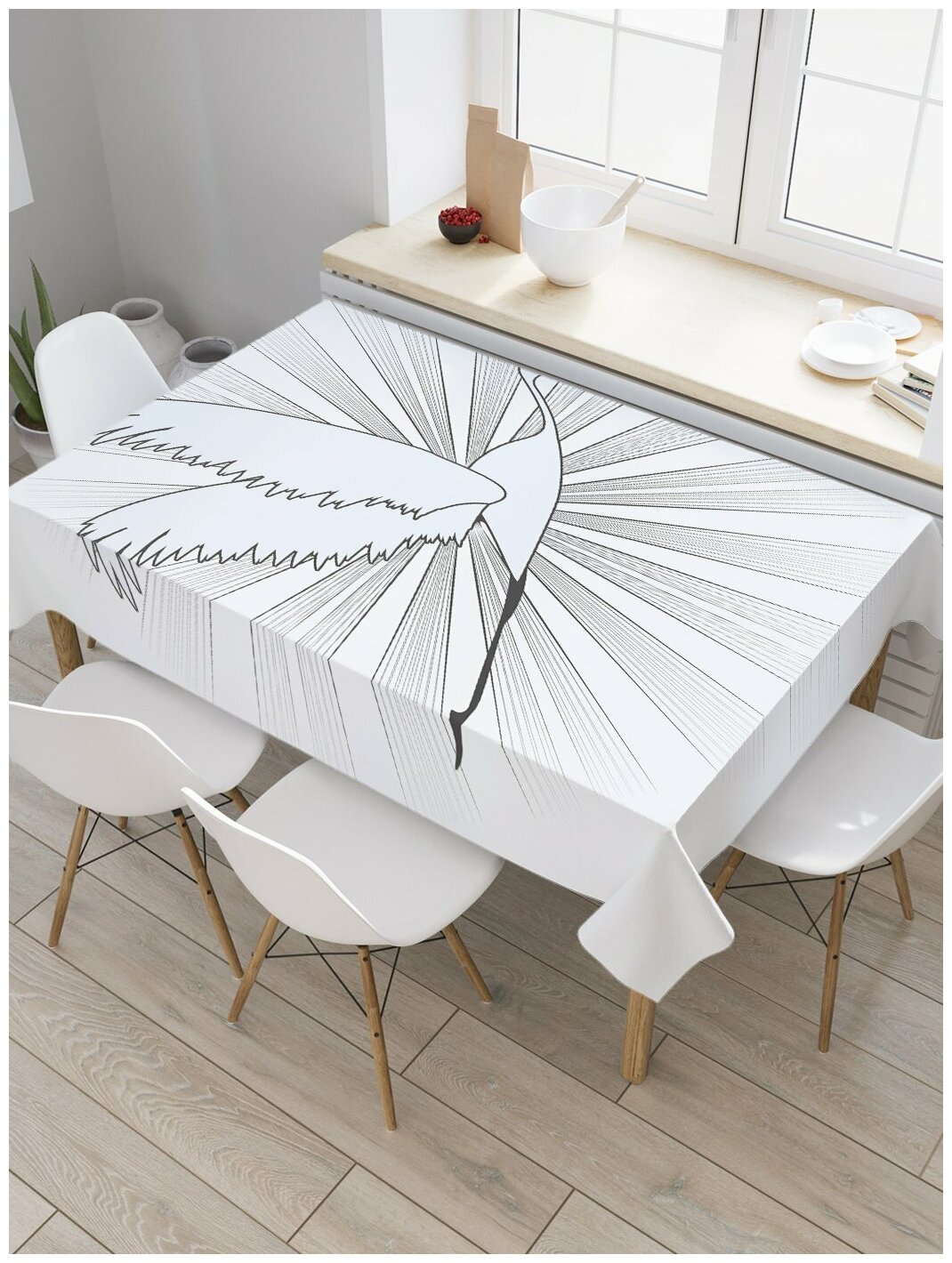 Скатерть прямоугольная JoyArty на кухонный стол "Аист в лучах" из оксфорда, 120x145 см