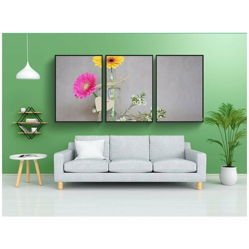 фото Набор модулных постеров для интерьера "цветок, гербера, расцветает" 60x90 см. в тубусе, без рамки lotsprints