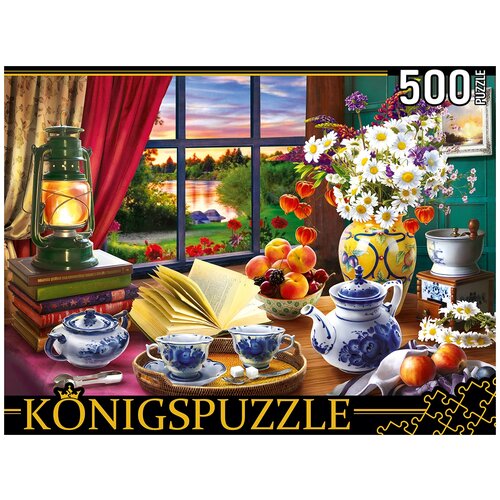 пазл konigspuzzle яркие букеты хк500 6313 500 дет Пазл Рыжий кот Konigspuzzle Вечернее чаепитие (ХK500-7039), 500 дет.