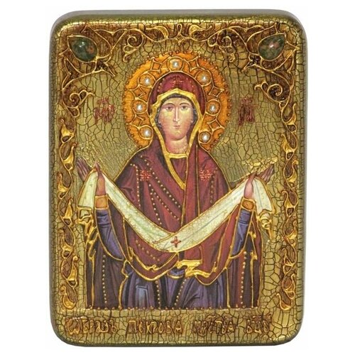 Подарочная икона Образ Божией Матери Покров на мореном дубе 15*20см 999-RTI-217-2m