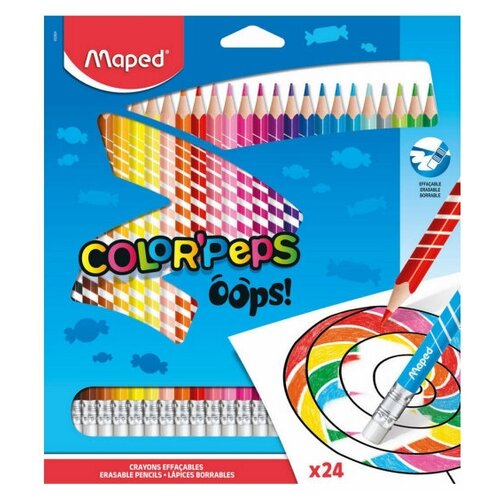 Maped Карандаши цветные Color'peps OOPS 24 цвета с ластиком (832824), 24 шт. рубашка noppies kingfisher темно синий светло голубой