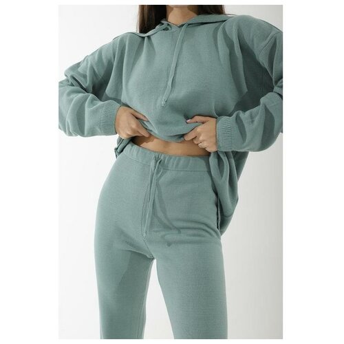 фото Sl russian brand костюм вязаный sl, с капюшоном, 46-48, зелёный