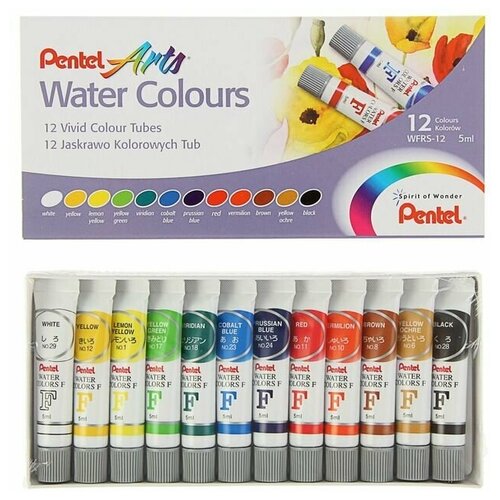 фото Pentel акварель художественная набор в тубе 12 цветов по 5мл pentel water colours