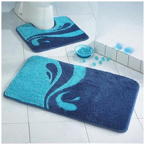 Набор ковриков для ванной «Симона», 2 шт: 50 х 80 см, 55 х 55 см, цвет голубой