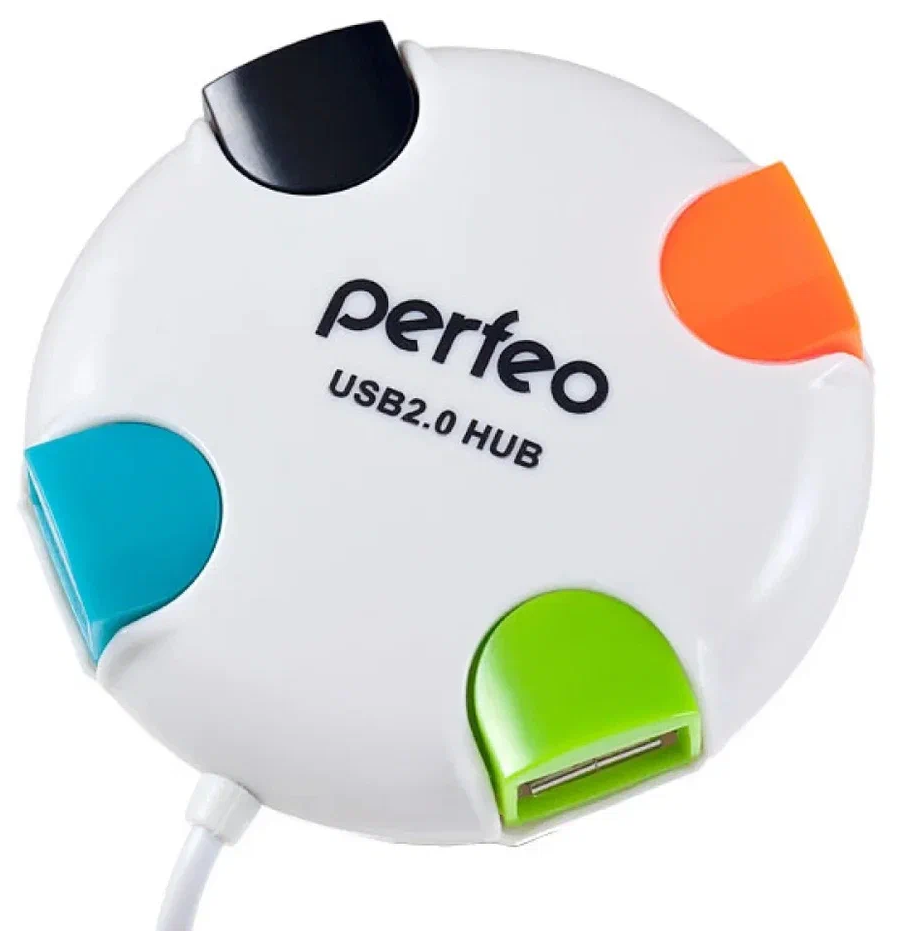 USB-концентратор Perfeo на 4 порта / USB Hub разветвитель / юсб хаб / Белый