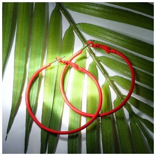 фото Серьги-кольца "классик" тонкая линия, цвет ярко-красный, d= 4 см mikimarket