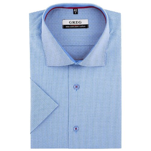 фото Рубашка мужская короткий рукав greg 223/101/2641/z/1p, полуприталенный силуэт / regular fit, цвет голубой, рост 174-184, размер ворота 40