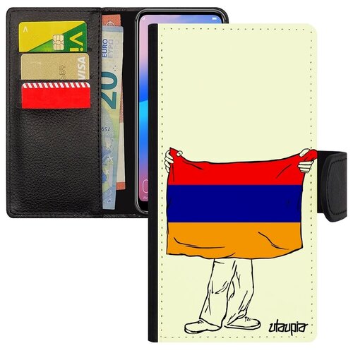 фото Качественный чехол- книжка для телефона // samsung galaxy s7 edge // "флаг армении с руками" путешествие стиль, utaupia, белый