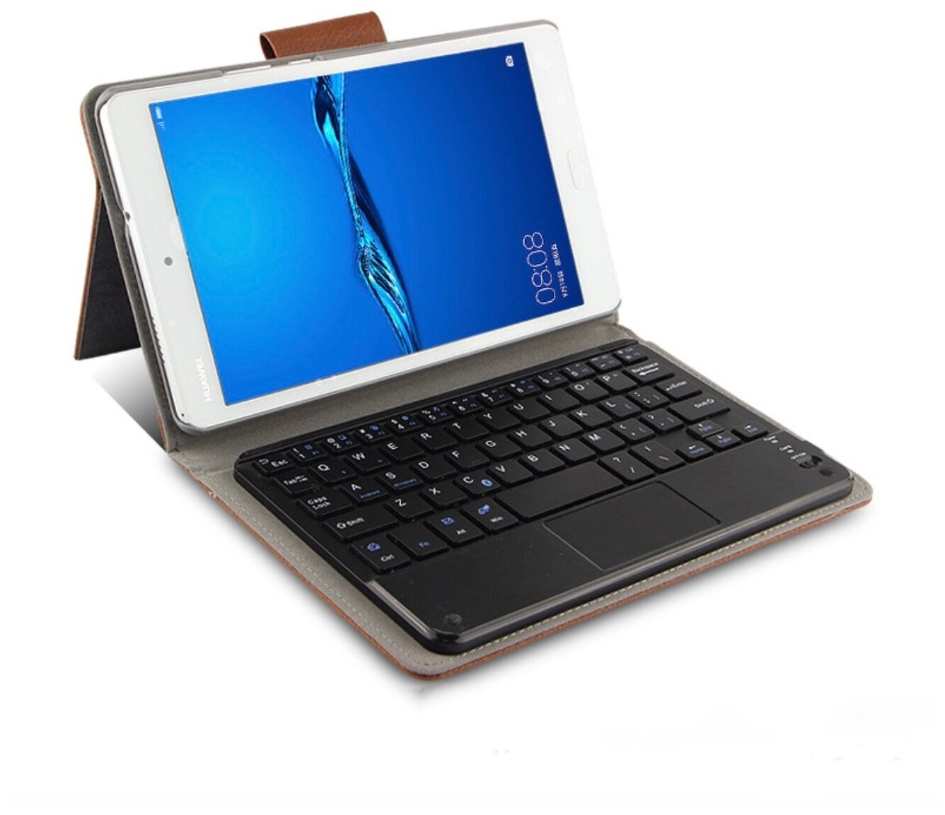 Клавиатура MyPads для Huawei MediaPad M3 Lite 8 (CPN-W09/AL00) съёмная беспроводная Bluetooth в комплекте c кожаным чехлом и пластиковыми наклейк...