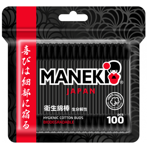 Maneki Black&White Ватные палочки гигиенические черные 100 шт в zip-пакете