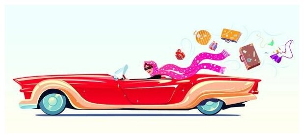 Постер на холсте Девушка в кабриолете (A girl in a convertible) 69см. x 30см.