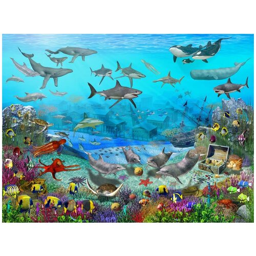 Фотообои Уютная стена Удивительный подводный мир 360х270 см Бесшовные Премиум (единым полотном)