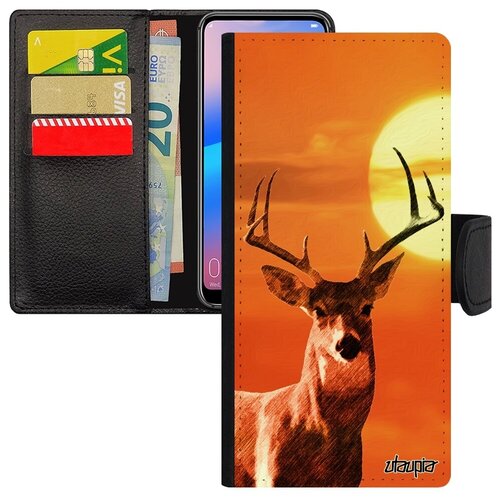 фото Защитный чехол-книжка на смартфон // samsung galaxy a12 // "олень" самец лес, utaupia, оранжевый