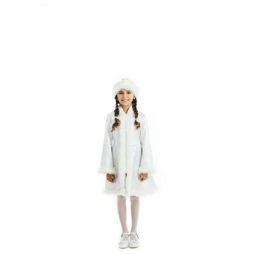 фото Карнавальный костюм «снегурочка», парча белая, шуба, шапка, р. 28, рост 110 см карнавалия чудес