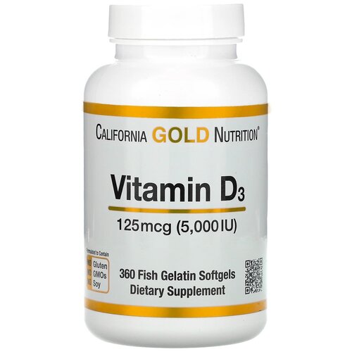 Капсулы California Gold Nutrition Vitamin D3 5000 IU, 200 г, 125 мкг, 360 шт.