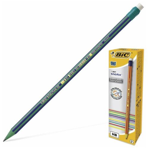 фото Карандаш чернографитный bic, 1 шт., "evolution", hb, с резинкой, пластиковый, корпус ассорти, заточенный, 8960342