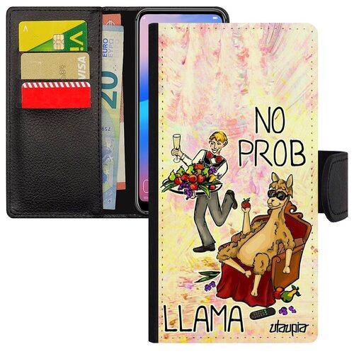 фото Противоударный чехол-книжка на смартфон // samsung galaxy s7 edge // "no prob lama" юмор llama, utaupia, светло-розовый