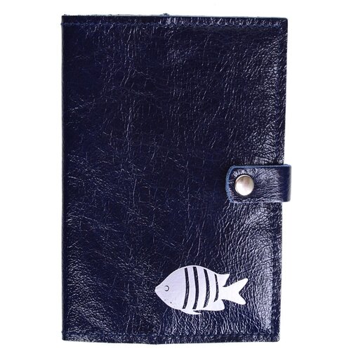 Обложка на паспорт Pattern классическая/ натуральная кожа/ синий с рыбкой/ 0068