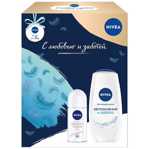 Подарочный набор Nivea (Антиперспирант Эффект пудры ролик, 50мл + гель Увлажнение и Забота, 250мл)