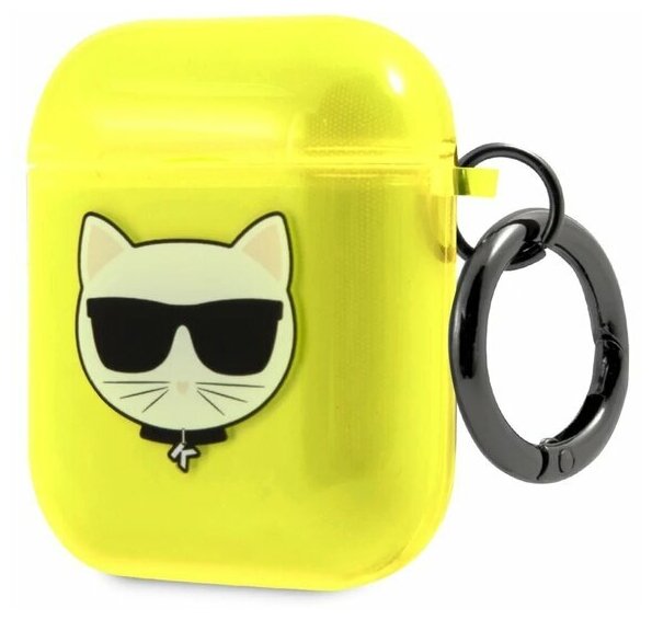 Lagerfeld для Airpods 1/2 чехол TPU FLUO with ring Choupette Transp Yellow