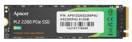 Накопитель SSD 512Gb Apacer AS2280P4U (AP512GAS2280P4U-1) внутренний SSD, M.2, 512 Гб, PCI-E x4, NVMe, чтение: 3500 Мб/сек, запись: 2300 Мб/сек