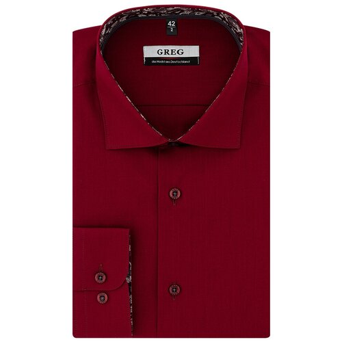 фото Рубашка мужская длинный рукав greg 630/139/ch/z/3p, полуприталенный силуэт / regular fit, цвет бордовый, рост 174-184, размер ворота 42