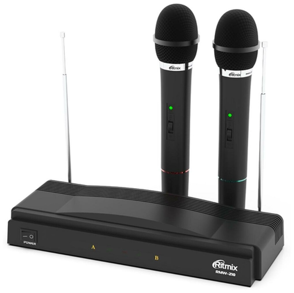 Беспроводная микрофонная система Ritmix Rwm-210, 105 дБ, 100-10000 Гц, радиус до 10 м,черная Ritmix .