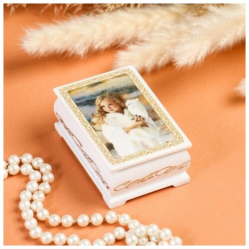 Шкатулка Девочка с совой белая 69 см лаковая миниатюра 677₽