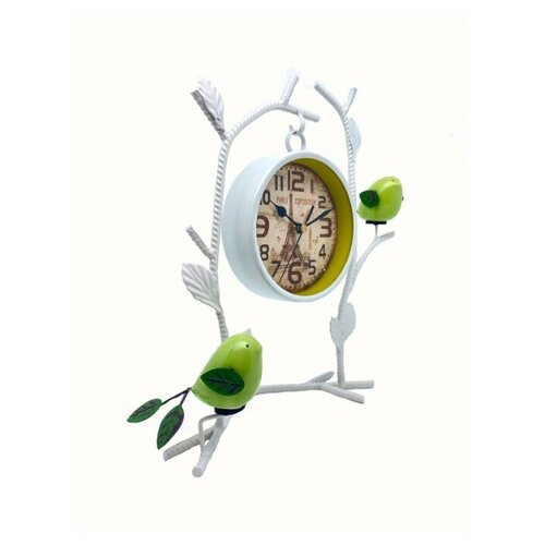 фото "часы настольные белого цвета с птичками на веточках, диаметр 11 см" blt