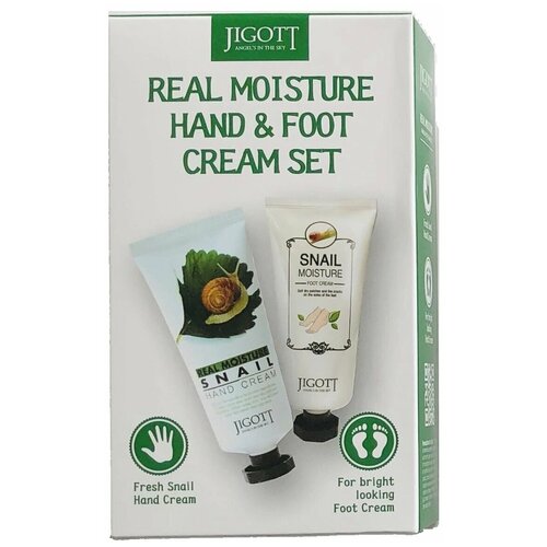 фото Jigott набор увлажняющий крем для рук и ног с экстрактом слизи улитки real moisture hang & foot cream set, 100мл + 100мл