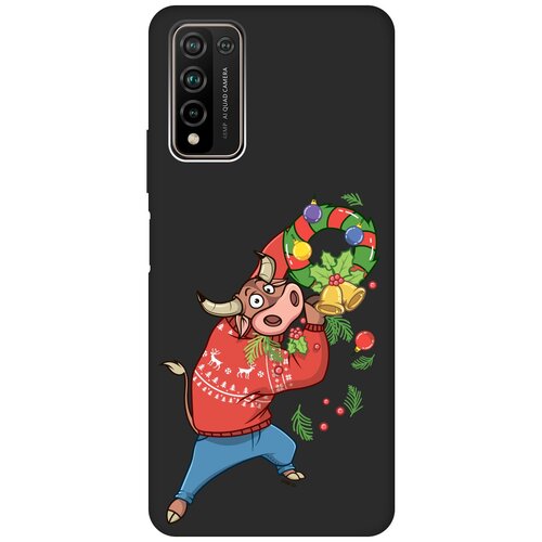 фото Силиконовая чехол-накладка silky touch для honor 10x lite с принтом "bull & wreath" черная gosso