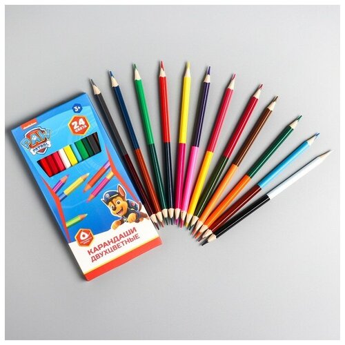 Карандаши цветные 24 цвета, двухсторонние, трёхгранные, PAW PATROL карандаши цветные 24 цвета двухсторонние трёхгранные paw patrol