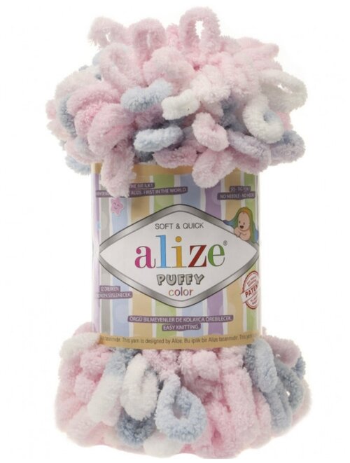 Пряжа Alize puffy color 5864 белый/розовый/серый 1 шт./100 гр.