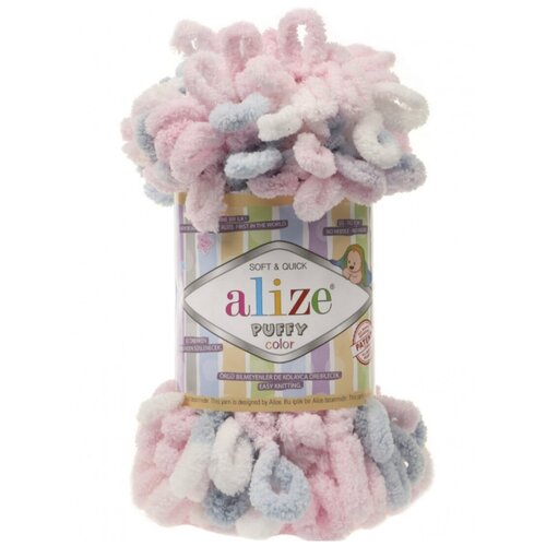 Пряжа Alize puffy color 5864 белый/розовый/серый 1 шт./100 гр.
