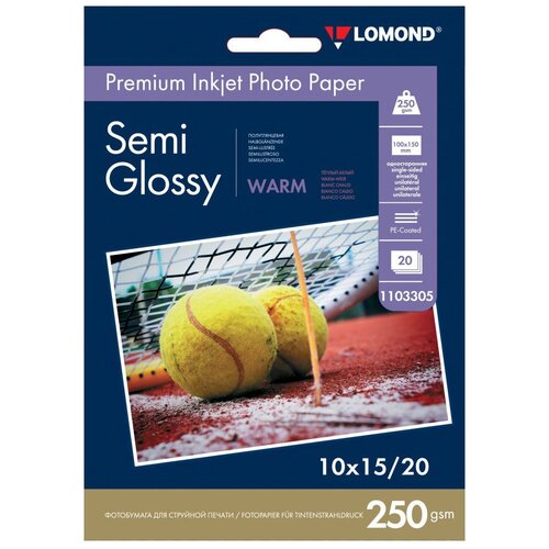 250 г/м, 10х15, Semi Glossy Warm Premium фотобумага, 20 листов Lomond 1103305 фотобумага lomond a6 200g m2 super glossy bright односторонняя 20 листов 1101113